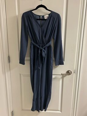 Chambray Long Sleeve Jumpsuit with Tie Waist